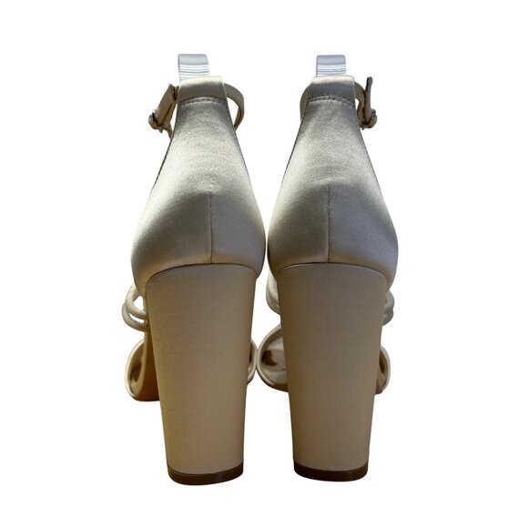 Badgley Mischka Laney Ivory Satin Rhinestone Embellished Heeled Sandals Sz 9 - Picture 4 of 10